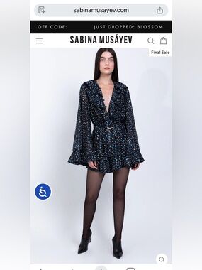 Sabina Musayev Black Floral Ruffle Mini Dress